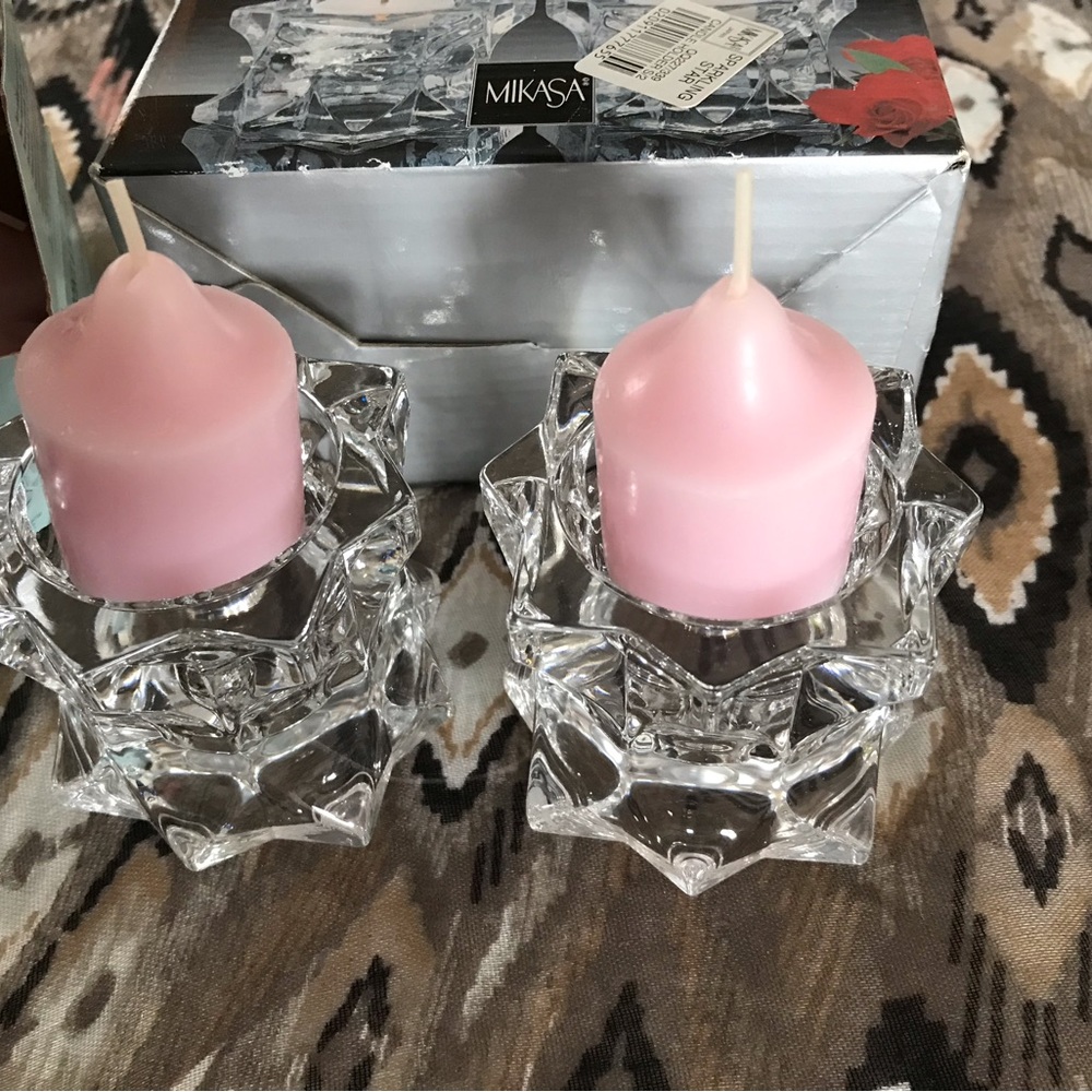 2 way Mikasa candle holders with 6 pink notive party lite candles - Picture 3 of 10